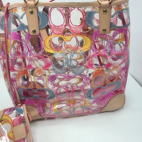 Coach Scribble Clear Vinyl Tote Bag Multicolor Graffiti Signature Logo Y2K Rare - Picture 4 of 12